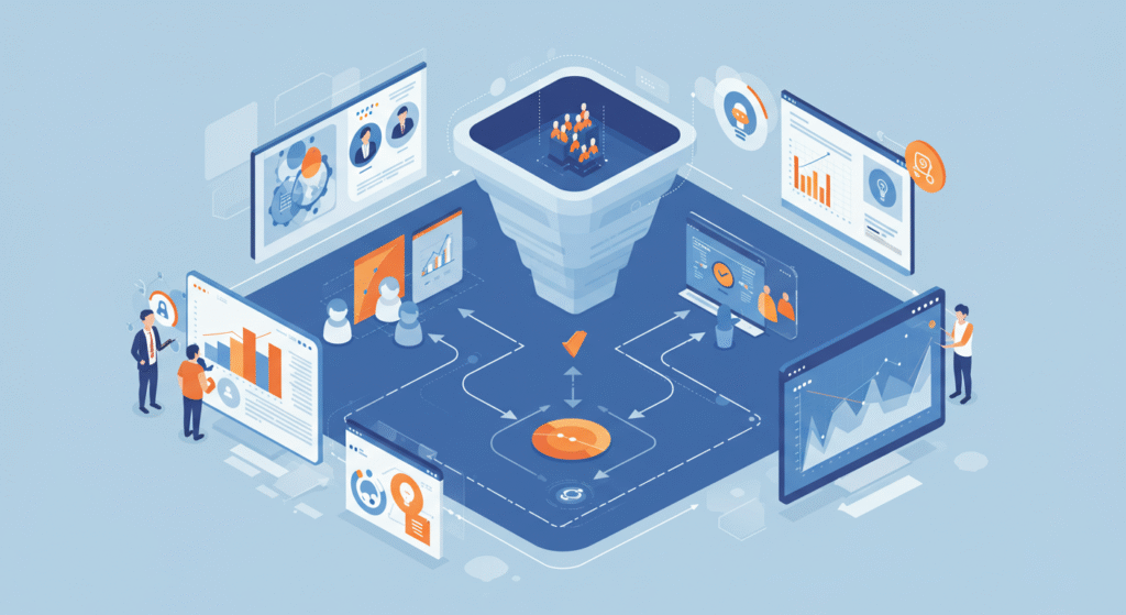 Yapay zekâ destekli kişiselleştirme akışını gösteren veri odaklı e-ticaret görselleştirmesi